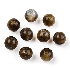 ラウンド模造キャッツアイ樹脂ビーズ  グリッターパウダー付き  キャメル  8mm  穴：1.6~1.8mm&nbsp;RESI-TAC0017-08D