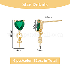 12Pcs 2 Colors Brass Glass Rhinestone Stud Earrings Findings&nbsp;KK-DC0003-24