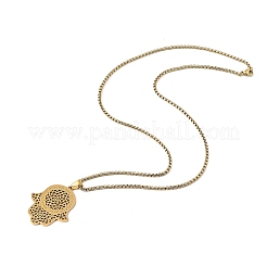 201 Stainless Steel Hollow Religion Hamsa Hand Pendant Necklaces&nbsp;LS-NJEW-M086-01G