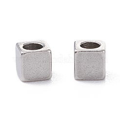 変色しにくい304ステンレススチールビーズ  キューブ  ステンレス鋼色  3x3x3mm  穴：1.6mm&nbsp;LS-STAS-L234-130P