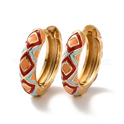 Enamel Rhombus Pattern Huggie Hoop Earrings&nbsp;EJEW-K093-02G