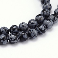 天然の雪片黒曜岩ラウンドビーズ連売り  8mm  穴：1mm  約45~47個/連  15インチ&nbsp;G-J303-09-8mm