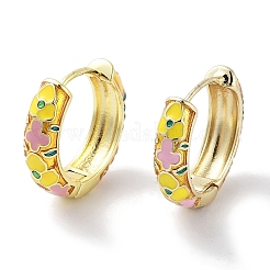 花の本物の18Kゴールドメッキ真鍮エナメルフープピアス  ミックスカラー  20.5x5.5mm&nbsp;EJEW-L269-110G