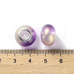 ツートン樹脂ヨーロピアンビーズ  大きな穴ビーズロンデル  プラチナトーン合金ダブルコア  暗紫色  14x9mm  穴：5mm&nbsp;LS-RESI-M001-02G