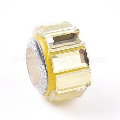 ガラスヨーロピアンビーズ  大穴ビーズ  真鍮のコア付き  ロンデル  きいろ  10.5x7mm  穴：5mm&nbsp;GPDL-WH0001-01F