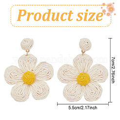 2ペア2色ラフィアグラスペーパーフラワーダングルスタッドピアス  女性用合金ロングドロップイヤリング  ミックスカラー  71mm  ピン：0.7mm  1ペア/カラー&nbsp;EJEW-AN0001-47