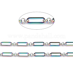 イオンプレーティング（IP）304ステンレススチールフィガロチェーン  溶接されていない  スプールで  虹色  オーバル：14x5x1mm  リング：4x1.5mm  約32.8フィート（10m）/ロール&nbsp;CHS-L022-04M