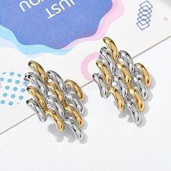 304ステンレススチール製ツートンスタッドピアス（女性用）  菱形  ゴールデン·ステンレス鋼色  37x23mm&nbsp;LS-STAS-Z117-03GP