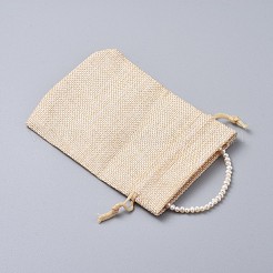 天然淡水パールビーズブレスレット  真鍮製のエクステンダーチェーンと黄麻布のパウチ付き巾着袋付き  ゴールドカラー  ホワイト  7-1/2インチ（19cm）&nbsp;BJEW-JB04619