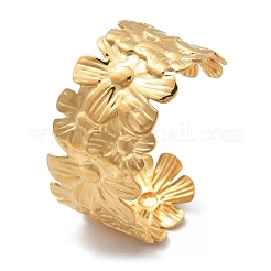 女性用304ステンレススチールカフバングル  花  ゴールドカラー  内径：2-3/8x1-3/4インチ（5.9x4.4cm）&nbsp;BJEW-B108-08G