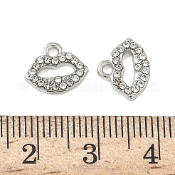 合金ラインストーンペンダント  唇のチャーム  プラチナ  9x11x2mm  穴：1.5mm&nbsp;LS-ENAM-I073-04P-01
