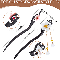 2Pcs 2 Styles Wood Hair Sticks&nbsp;OHAR-CN0001-03