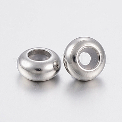202ステンレスビーズ  プラスチック付き  スライダービーズ  ロンデル  ステンレス鋼色  9x4.5mm  穴：3mm&nbsp;STAS-F148-9mm-07P