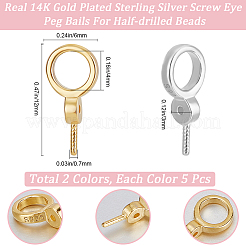 10Pcs 2 Colors 925 Sterling Silver Screw Eye Peg Bails&nbsp;STER-BBC0006-79