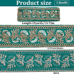 刺繍チロリアンテープ  衣服の装飾用  ミディアムシーグリーン  2-1/8インチ（55mm）&nbsp;SRIB-WH20020-044B