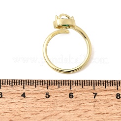 女性用真鍮マイクロパヴェキュービックジルコニアカフオープンリング  花  長持ちメッキ  ラックめっき  18KGP本金メッキ  グリーン  usサイズ7 1/4(17.5mm)&nbsp;RJEW-L343-01G-03