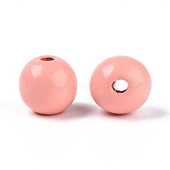 スプレー塗装された丸い天然シマウッドビーズ  鮭色  13~14x12.9mm  穴：2.8~3.5mm&nbsp;WOOD-A018-14mm-27