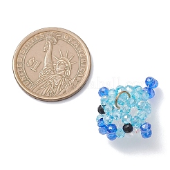 ガラスチャーム  フグ  304ステンレススチールオープン丸カン  ゴールドカラー  多面カット  ブルー  16x23x27mm  穴：5mm&nbsp;PALLOY-MZ01120
