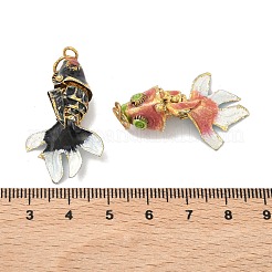 真鍮七宝ペンダント  魚のチャーム  ゴールドカラー  ミックスカラー  37.5x19x13.5mm  穴：5mm  丸カン：7x1ミリ  内径：5mm&nbsp;KK-K416-01G