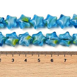 手作りミッレフィオーリガラスビーズ連売り  スター  ディープスカイブルー  11~12x12x7~8mm  穴：0.8mm  約49~50個/連  19.88~20.28''（50.5~51.5センチメートル）&nbsp;X-LAMP-H067-01G
