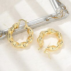 真鍮ツイストリングフープピアス  18KGP本金メッキ  36x8mm  ピン：14x1.5x0.5mm&nbsp;EJEW-B117-01G