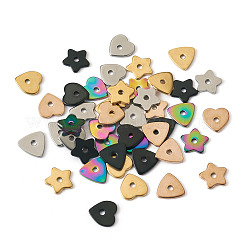 60個15スタイル304ステンレススチールビーズ  トライアングル＆ハート＆スター  ミックスカラー  8x8x1mm  穴：1.5mm  4個/スタイル&nbsp;STAS-MP0001-11