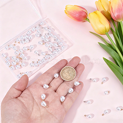 ABSプラスチックパールペンダント  ティアドロップチャーム  合金ループ付き  プラチナ·ゴールデン  13x8mm  穴：1.6mm  100pc  2スタイル&nbsp;FIND-BM0001-56C