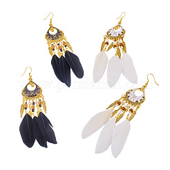 2Pairs 2 Colors Feather Chandelier Earrings&nbsp;EJEW-TA0001-81F