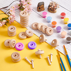 未完成の木製ホイールとスティック  DIY木製クラフト子供のおもちゃ  湯通しアーモンド  ホイール：3x1.3cm  穴：5mm  スティック：3x0.55センチメートル&nbsp;WOOD-WH0029-20B