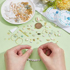 DIYイヤリング作成キット  プラスチック、真鍮、天然花のアマゾナイトチップビーズを含む  透明な弾性クリスタルスレッド  真鍮フープピアスパーツ  合金製カニカン  ミックスカラー  7x4mm  穴：1.8mm&nbsp;DIY-NB0015-27
