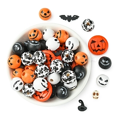DIY ハロウィーン 合成ターコイズ & 丸い木製ビーズ ジュエリー ファインディング キット  ミックスカラー  8.5~25mm  穴：1.4~4mm&nbsp;DIY-FS0006-35