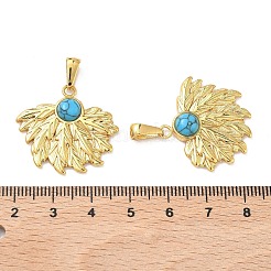 304ステンレススチール、合成ターコイズペンダント  ゴールドカラー  ファンチャーム  25.5x27.5x5mm  穴：7x3.5mm&nbsp;STAS-L309-21H-G