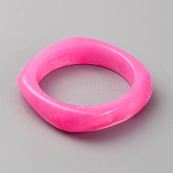 女性用不透明樹脂バングル  正方形  ショッキングピンク  内径：2-5/8インチ（6.7cm）&nbsp;BJEW-WH0011-95C