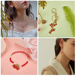 ガラス&アクリルビーズチャーム40個。  金色の304ステンレススチール製丸カン付き  さくらんぼのチャーム  レッド  10x15x6mm  穴：3mm&nbsp;FIND-SZ0003-73