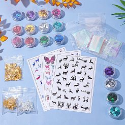 紫外線レジン  エポキシ樹脂  プレスジュエリー  合金リンクを持つ  オープンバックベゼル  合金カボション  プラスチック絵ステッカー  ネイルアートデカールステッカー  pailletteのビーズ  ミックスカラー  9x9.5x1mm  穴：5mm&nbsp;PALLOY-OC0001-96