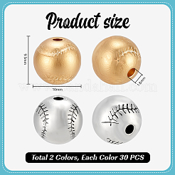 60個2スタイルチベットスタイルアロイビーズ  テニス/野球  ミックスカラー  10x9.5mm  穴：1.8mm  30個/スタイル&nbsp;FIND-PH0029-49