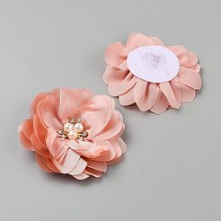 ポリエステル＆合金＆プラスチック模造真珠＆ラインストーンの花飾りアクセサリー  ドレス衣装の装飾用  ライトサーモン  80x12mm&nbsp;DIY-WH0683-12B