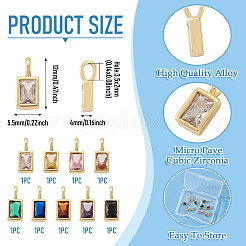 9Pcs 9 Colors Rectangle Brass Micro Pave Cubic Zirconia Charms&nbsp;KK-TA0008-33