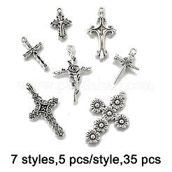 35pcs7スタイルチベットスタイルアロイペンダント  カドミウムフリー＆ニッケルフリー＆鉛フリー  クロス  アンティークシルバー  20~38x13~26x2~4.5mm  穴：1.4~2.5mm  5個/スタイル&nbsp;TIBE-FP0001-20