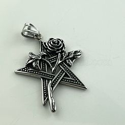 Vintage 304 Stainless Steel Star Rose Pendant Necklaces&nbsp;XF5459