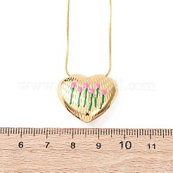 304 Stainless Steel Enamel Heart with Flower Pendant Necklaces for Women&nbsp;NJEW-D347-01G-01