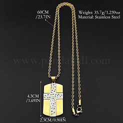 Duo Tone 304 Stainless Steel Rectangle Dog Tag with Cross Pendant Necklaces for Men&nbsp;WGBC7F7-02