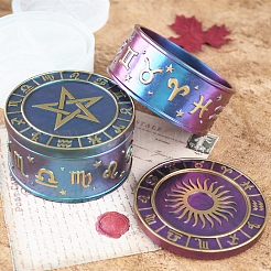 星座収納ボックスシリコンモールド  太陽と星のふた付き  DIY収納ボックス用  エポキシ樹脂uv樹脂ジュエリー作り  ホワイト  90mm  穴：40mm  内径：76mm&nbsp;AJEW-C003-01