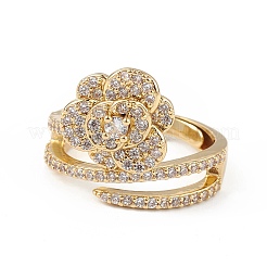 Clear Cubic Zirconia Flower Adjustable Ring&nbsp;RJEW-L100-021G