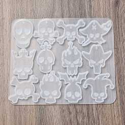 ハロウィンシリーズペンダントシリコン型  エポキシ樹脂ジュエリー作り  ホワイト  スカル  99x116x4mm  穴：2.4mm  内径：27.5~37x18~31.5mm&nbsp;SIL-B075-05E