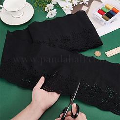 5ヤードの綿刺繍フラワーレースリボン  布のDIY装飾用  ブラック  8-1/8インチ（205mm）&nbsp;OCOR-MA0001-29B