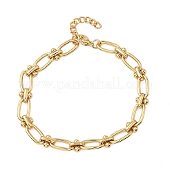 Ion Plating(IP) 304 Stainless Steel Textured Oval Link Chain Bracelets for Women&nbsp;BJEW-B092-08G-01