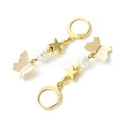 シェルパール＆真鍮フレンチフックピアス  304ステンレススチールピアスフック付き  蝶  ゴールドカラー  46x13mm&nbsp;EJEW-JE05997