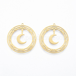 ステンレスペンダント201個  月とリング  18KGP本金メッキ  33.5x31.5x1mm  穴：1.6mm&nbsp;STAS-N090-LA913-2-1
