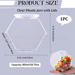 白い蓋が付いた六角形のプラスチック製スクリュートップビーズジャー  透明  13x7.8x12cm  内径：7.3のCM  容量：850ml（28.75fl.oz）&nbsp;CON-WH20029-001B